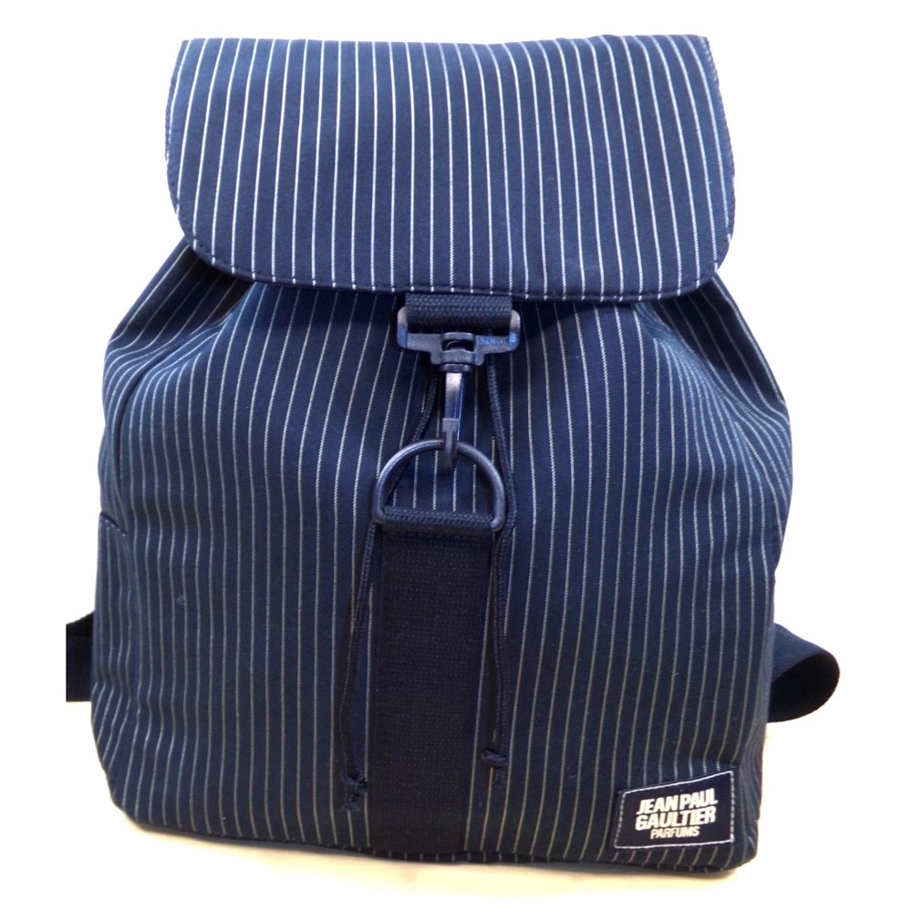 Jean Paul Gaultier Parfums Rucksack Backpack‎ Navy Blue Pin Stripe